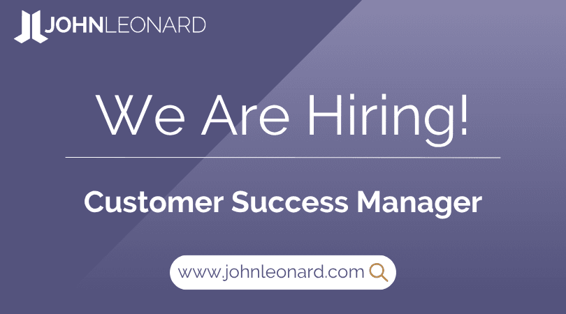 JOHNLEONARD hiring announcement graphic for a Customer Success Manager with company logo and website link.