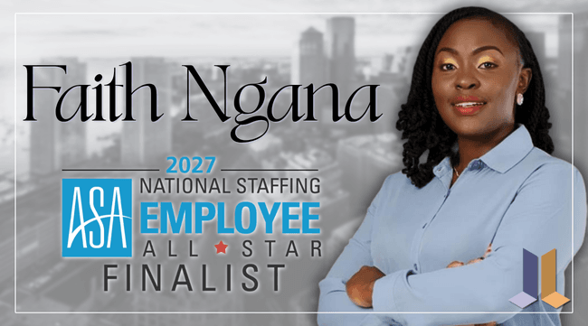 Professional headshot of Faith Ngana alongside text announcing her as a 2027 National Staffing Employee All Star Finalist.