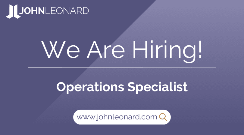 JL Job Posting (20) JOHNLEONARD hiring announcement graphic for an Operations Specialist with company logo and website link.